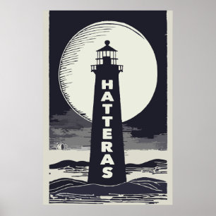Cape Hatteras North Carolina Lighthouse Moon Poster