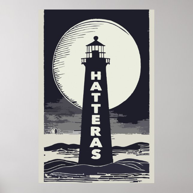 Cape Hatteras North Carolina Lighthouse Moon Poster (Front)