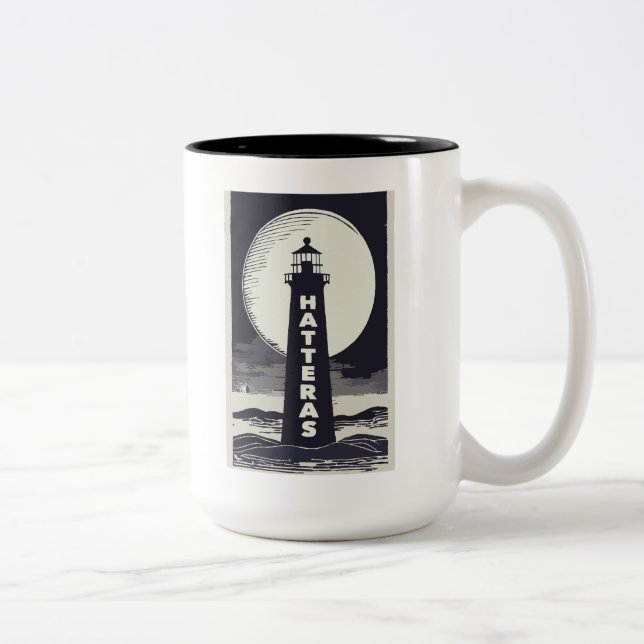 Cape Hatteras North Carolina Lighthouse Moon Two-Tone Coffee Mug (Right)