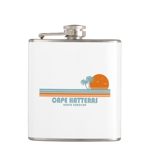 Cape Hatteras North Carolina Sun Palm Trees Hip Flask (Front)