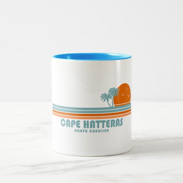 Cape Hatteras North Carolina Sun Palm Trees Two-Tone Coffee Mug (Center)