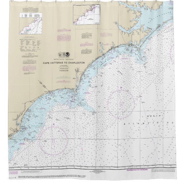 Cape Hatteras to Charleston Nautical Chart 11520 Shower Curtain (Front)