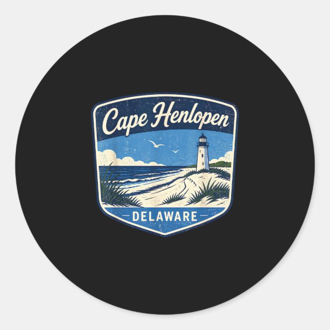 Cape henlopen delaware lighthouse beach ocean classic round sticker (Front)