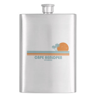 Cape Henlopen Delaware Sun Palm Trees Hip Flask
