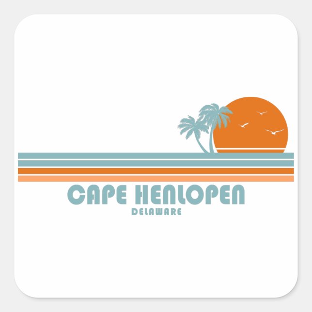 Cape Henlopen Delaware Sun Palm Trees Square Sticker (Front)