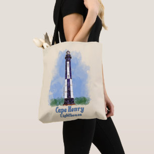 Cape Henry Lighthouse Watercolor - Virginia Tote Bag