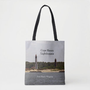 Cape Henry Lighthouses all over tote bag