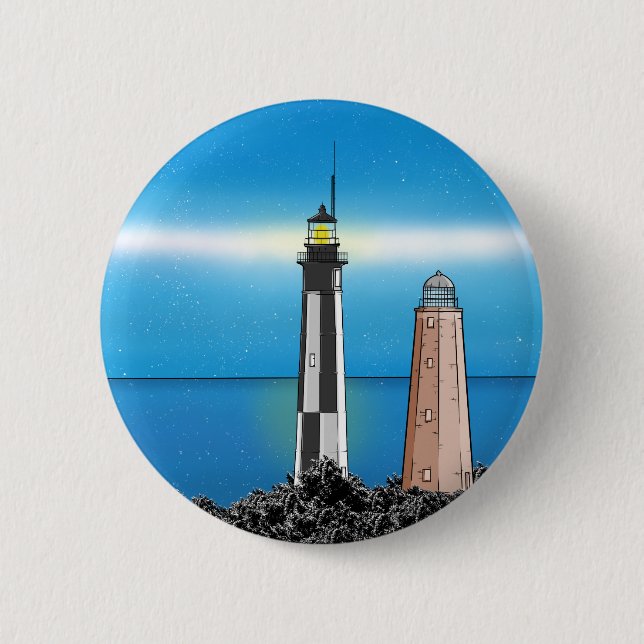 Cape Henry Lighthouses at night 6 Cm Round Badge (Front)