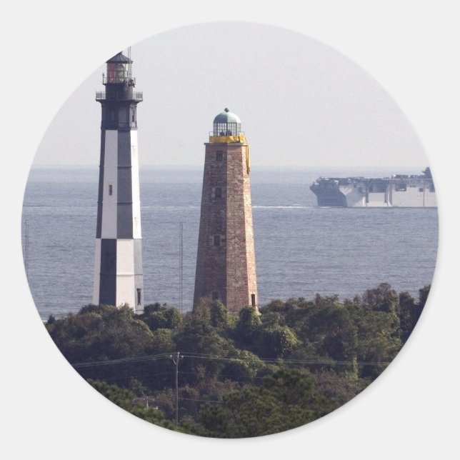 Cape Henry Lighthouses Classic Round Sticker (Front)
