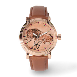 CAPE LION LYING DOWN,Antique Red Brown Monogram Watch