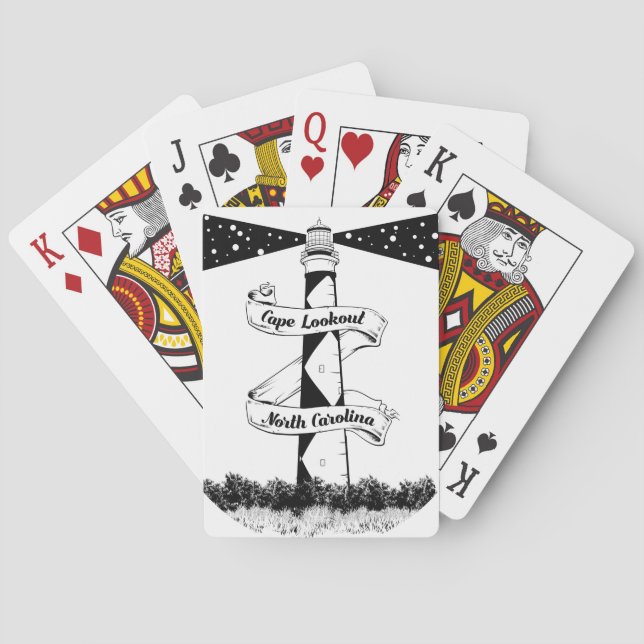 Cape Lookout Lighthouse Black and White Playing Cards (Back)