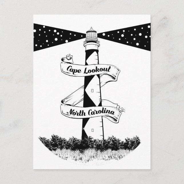 Cape Lookout Lighthouse Black and White Postcard (Front)