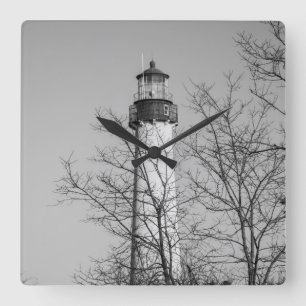 Cape May Light b/w Square Wall Clock