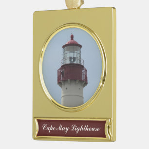 Cape May Lighthouse Gold Plated Banner Ornament