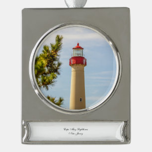 Cape May Lighthouse Silver Plated Banner Ornament