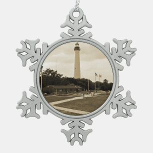 Cape May Lighthouse Snowflake Pewter Christmas Ornament