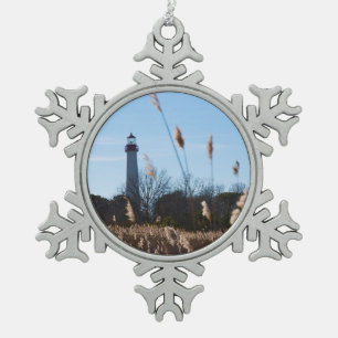 Cape May lighthouse Snowflake Pewter Christmas Ornament