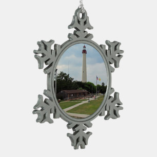 Cape May Lighthouse Snowflake Pewter Christmas Ornament
