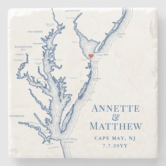 Cape May New Jersey Destination Wedding Favour Stone Coaster (Front)