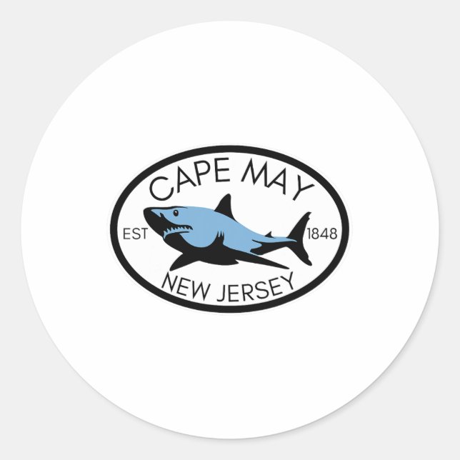 Cape May New Jersey Fishing Shark Fish Beach Boati Classic Round Sticker (Front)