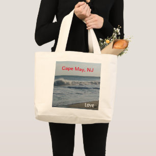 Cape May New Jersey Love Ocean Sand Large Tote Bag