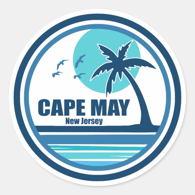 Cape May New Jersey Palm Tree Birds Classic Round Sticker (Front)