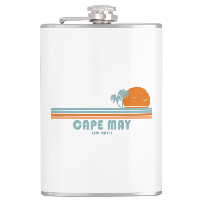 Cape May New Jersey Sun Palm Trees Hip Flask (Front)