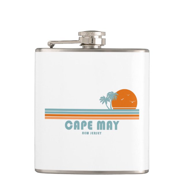 Cape May New Jersey Sun Palm Trees Hip Flask (Front)
