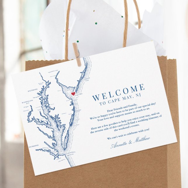 Cape May New Jersey Wedding Welcome Itinerary Thank You Card (This Cape May NJ wedding welcome letter includes room for your itinerary and schedule of events)