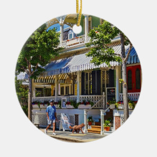 Cape May NJ – Man Walking His Goldendoodle Ceramic Ornament