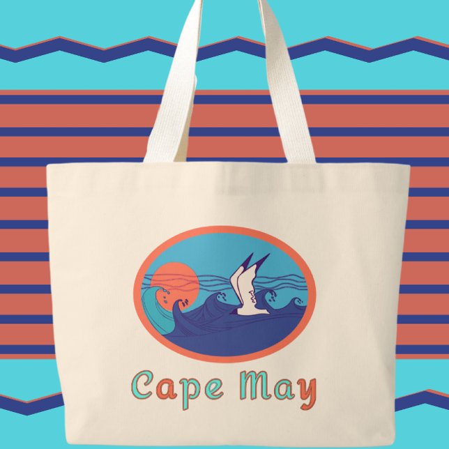 Cape May NJ Seagull Ocean Waves and Sun Large Tote Bag (Creator Uploaded)