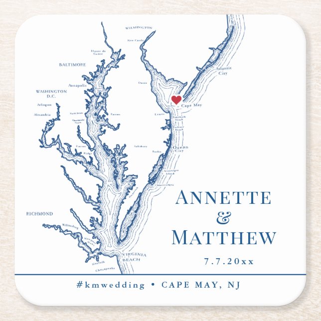 Cape May NJ Wedding Party Cocktail Hour Drink Square Paper Coaster (Front)