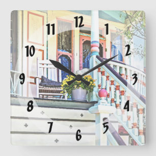Cape May NJ - White Rocking Chair on Porch Square Wall Clock