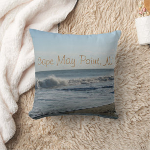 Cape May Point, NJ Ocean Waves Sandy Beach Cushion