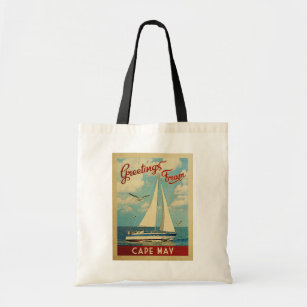 Cape May Sailboat Vintage Travel New Jersey Tote Bag