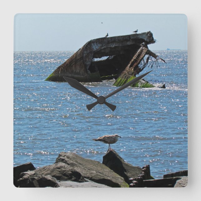 Cape May Shipwreck Square Wall Clock (Front)