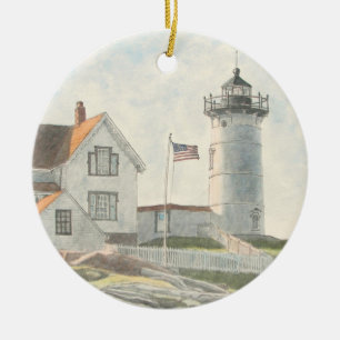 Cape Neddick Lighthouse Watercolor Ceramic Ornament