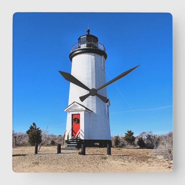 Cape Poge Lighthouse, Massachusetts Chappaquiddick Square Wall Clock (Front)