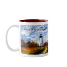 Cape Pogue Lighthouse Mug (Painting & Text)