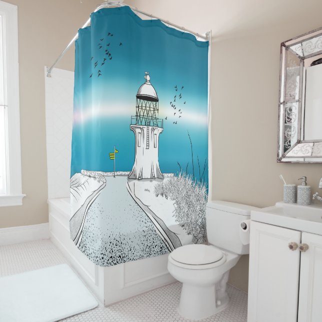 Cape Reinga Lighthouse New Zealand Shower Curtain (In Situ)