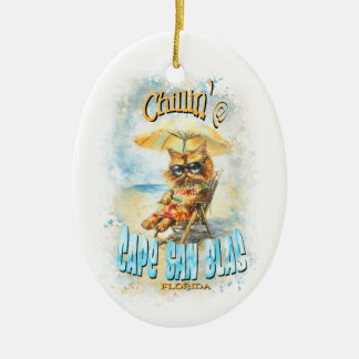 Cape San Blas Florida Beach Lounging Cat Ceramic Ornament