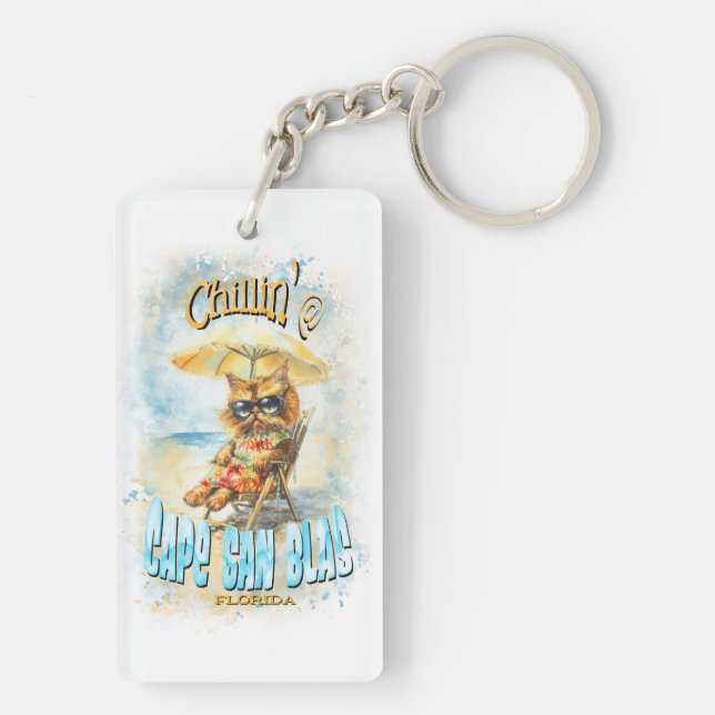 Cape San Blas Florida Beach Lounging Cat Key Ring (Back)