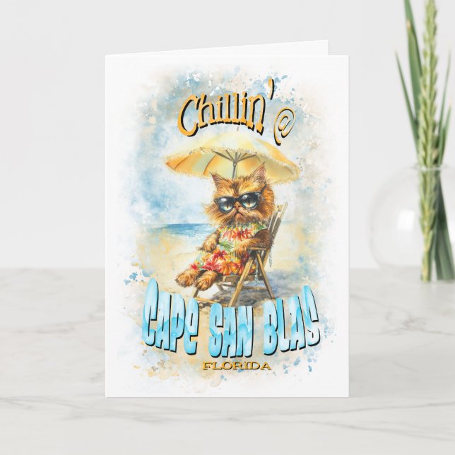 Cape San Blas Florida Beach Lounging Cat Thank You Card (Front)