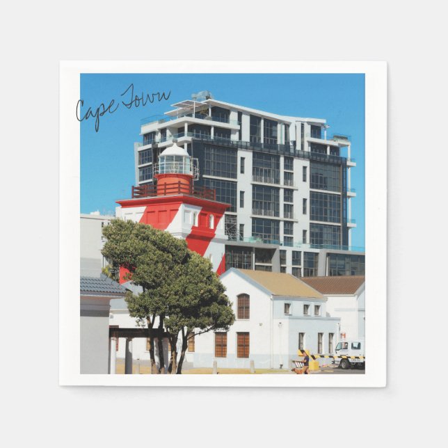 Cape Town Cityscape Red Lighthouse Paper Napkin (Front)