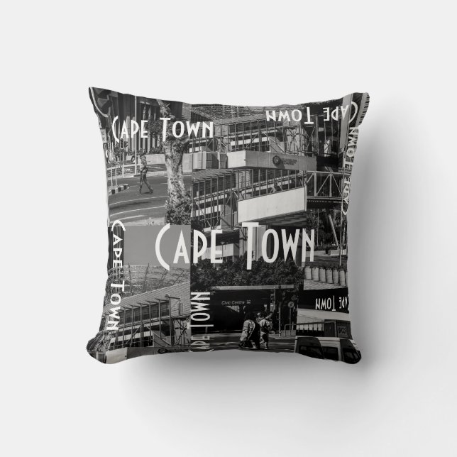 Cape Town Monochrome Cityscape Architecture Cushion (Front)