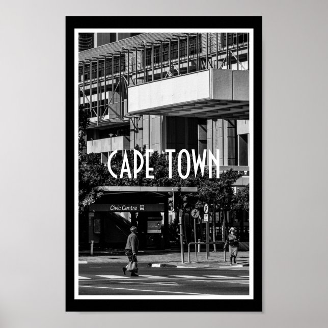 Cape Town Monochrome Cityscape Street Lifestyle Poster (Front)