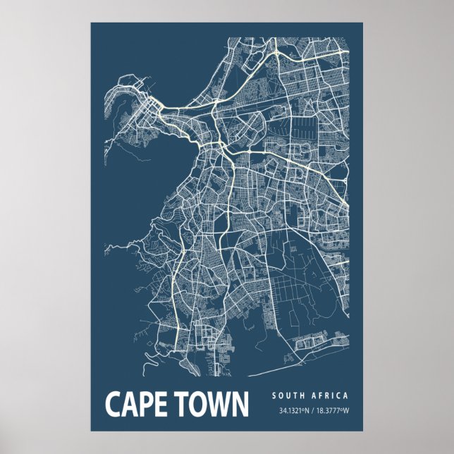 Cape Town South Africa City Map Line Art Poster (Front)