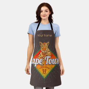 Cape Town South Africa Retro Leopard Vintage Apron