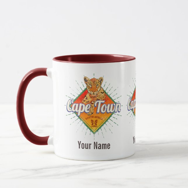 Cape Town South Africa Retro Leopard Vintage Mug (Left)