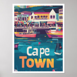 Cape Town South Africa Vintage Travel Illustration Poster